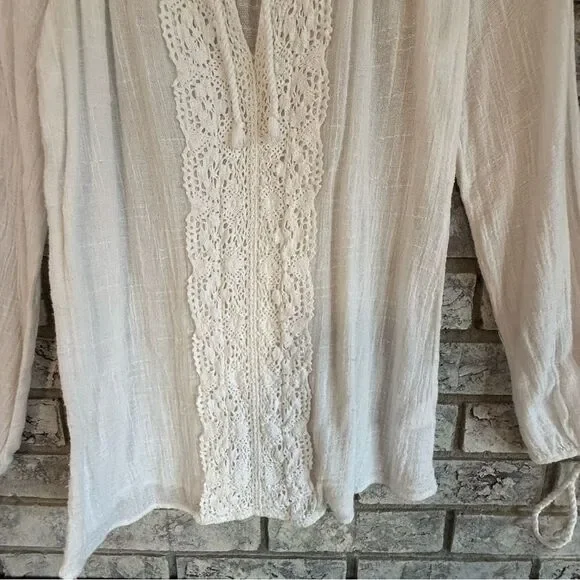 🤍 Surf Gypsy White Lace Front Boho Peasant Blouse – Size S - Picture 4 of 7